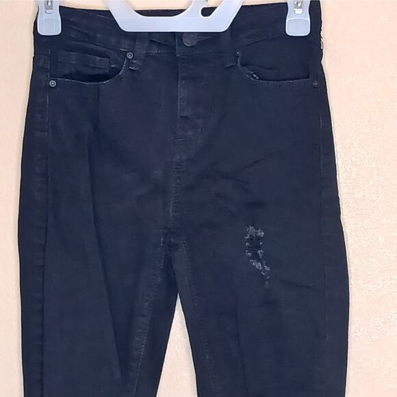 Indigo Rein Jeans Womens 3 Black Distressed Skinny Ankle Mid Rise Denim Pants - Picture 3 of 12